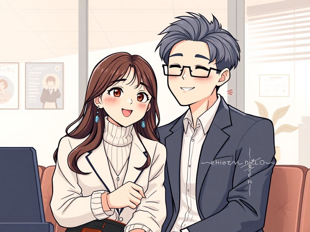 Korean webtoon cover with stylish office romance couple
